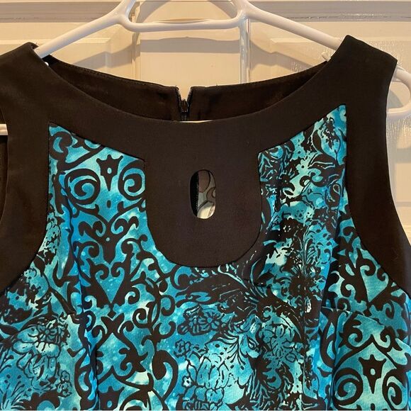 Connected Apparel Sleeveless Floral Bodycon Midi Dress Black & Turquoise Size 10 - Picture 3 of 9
